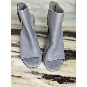 Vince Grey Leather Peep Toe Block Heel Booties Side Cutout Sandals 3.5 Inch Heel
